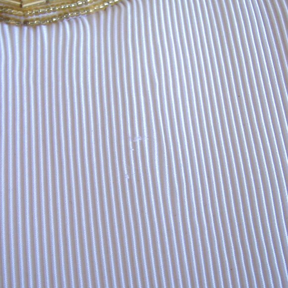 Gold Beaded Purse Evening Bag Clutch White Pleated Rayon Handbag Shoulder Strap - Picture 3 of 7